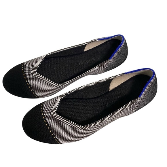 ROTHY’S - SIZE 8.5 WOMEN’S - THE FLAT STYLE -BLACK/WHITE & ROYAL BLUE ACCENT S4 - Picture 8 of 9